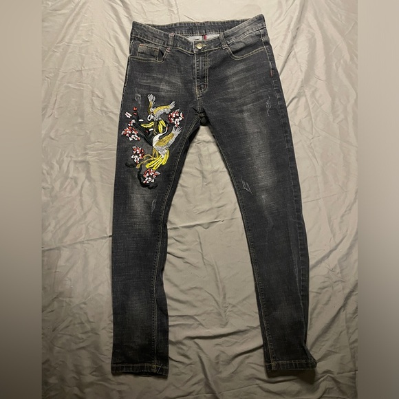 Other - Embroidered Dark Wash Jeans